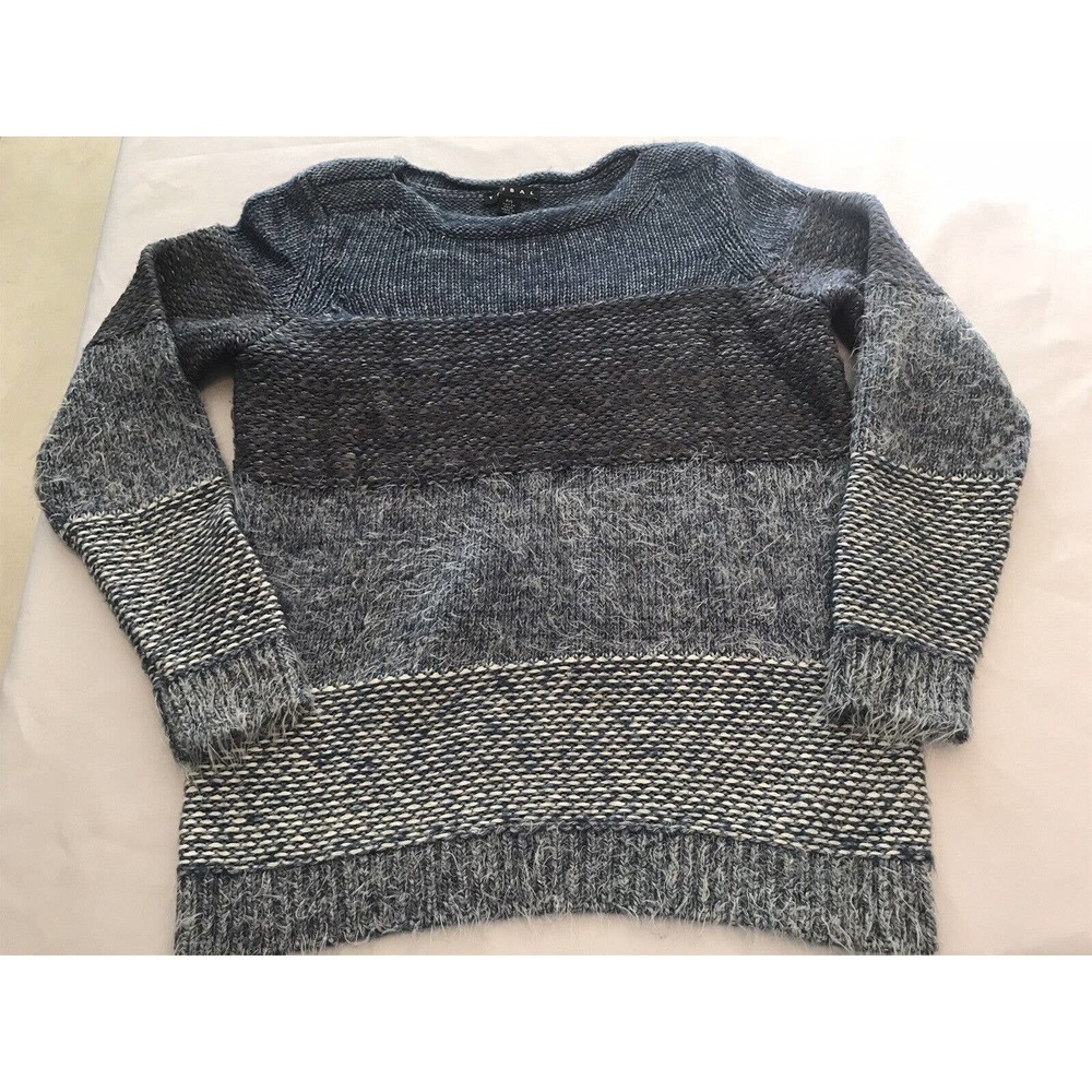 Tribal Blue Multimedia Knit Stripes Sweater Fuzzy Womens Sz S Cotton Blend